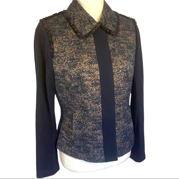 Worth Navy and Shimmering Gold Fringed Button Front Jacket Size 6 - Picture 1 of 9